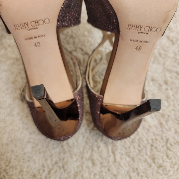 Jimmy Choo Bronze Paloma Lang 110 Glitter Sandals Size 10 - Picture 12 of 15